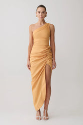 Birgit Linen Midi Dress With Hardware Deep Peach