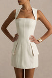 Mollie Nude Square Neck Tailored Micro Mini Dress