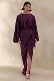 Delphina Plum Satin Maxi Dress With Gathered And Knot Detail
