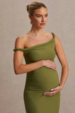Lita Olive Twisted Asymmetric Maternity Maxi Dress