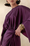 Delphina Plum Satin Maxi Dress With Gathered And Knot Detail