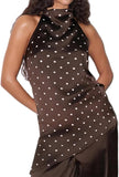 Women Polka Dot Satin Halter Top Backless Side Slit Tank Tops Going Out Clubwear