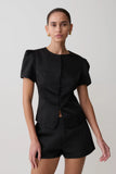 Anne Short Sleeve Satin Top Black