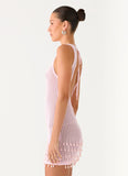 Miracle Beaded Crochet Mini Dress Pink
