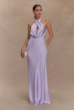 Phyllis Satin Halter Maxi Dress Lilac