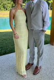 Women Backless Dress Sleeveless Textured Halter Open Back Maxi Dresses Vacation Wedding Guest