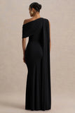 Zendaya Black Asymmetric Neck Fishtail Maxi Dress With Sash