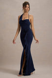 Lucena Navy Cowl Neck Wrap Maxi Dress With Floral Drape