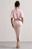 Amelie Pastel Pink Sequin Midi Dress With Cape