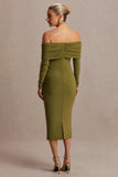 Elspeth Olive Bardot Neck Maternity Midi Dress