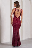 Yvonne Plum Sequin Open Back Bodycon Maxi Dress