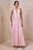 Bettina Pink Plunge Neck Maxi Dress With Gathered Detailing