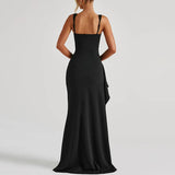 Women Formal Dresses Sleeveless Bodycon Ruched High Slit Sexy Maxi Dress Cocktail Prom
