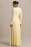 With Me Lemon High Neck Maxi Dress With Ruched Detailing