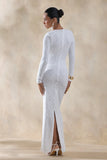 Evangela White Lace Crew Neck Maxi Dress With Wrap Detail
