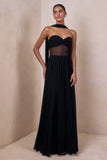 Lyvoria Black Bandeau Maxi Dress With Mesh Detail And Scarf