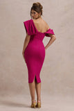 Adrina Dark Pink Draped One Shoulder Midi Dress