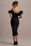 Alizzi Black Bardot Midi Dress With Ruffle Trim