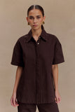 Maya Oversized Denim Shirt Chocolate