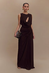 Oria Chiffon Maxi Dress Cacao Brown
