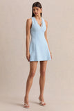 Raya Powder Blue Plunge Neck Mini Dress