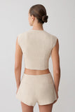 Anahita Linen Front Bows Short Sleeve Top Natural