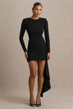 Zaya Black Long Sleeve Mini Dress With Drape