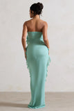 Gardenia Mint Green Strapless Ruffle Maxi Dress With Corsage