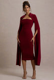 Linden Berry Bodycon Cape Sleeve Midi Dress