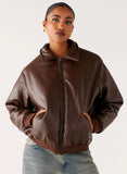 Outlands Faux Leather Bomber Jacket Chocolate