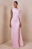 Mirelle Light Pink Boat Neck Maxi Dress With Cape Sleeve