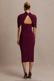 Augustina Burgundy Maternity Midi Dress With Cape