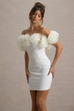 Von White Bardot Mini Dress With Ruffle Trim