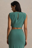 Tilda Green Crew Neck Crop Top With Ruched Detailing