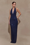 Harriet Halter Neck Diamante Maxi Dress Navy
