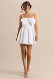 Elina White Square Neck Mini Dress With Bow Detail