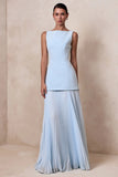 Hadley Powder Blue Boat Neck Maxi Dress With Drop Waist