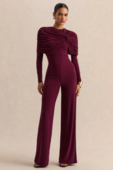 Eloura Burgundy High Neck Jumpsuit With Twist Gathered Detail