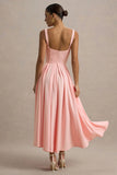 Parina Pink Strappy Volume Hem Midi Dress