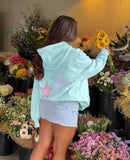 Women Cute Hoodies Oversized Y2k Star Patch Fleece Sweatshirt Pastel Hoodie for Teen Girls