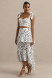 Emry White Polka Dot High Waist Maxi Skirt With Ruffle Detail