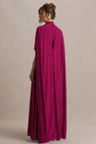 Olessia Burgundy Belted Gathered Cape Sleeve Maxi Dress