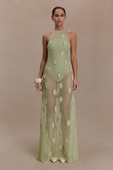 Elfie Crochet Halter Maxi Dress Pastel Green