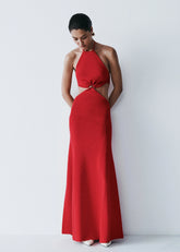 Marlowe Halter Knit Maxi Dress Red