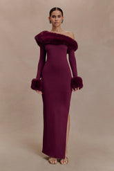 Karleigh Faux Fur Knit Maxi Dress Plum