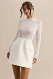 Mysteria White High Neck Lace Mini Dress With Pocket Details