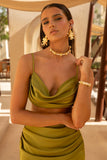 Una Khaki Ruched Cowl Neck Crop Top