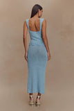 Teagan Floral Hand Crochet Midi Dress Blue