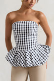 Roll With It Black White Gingham Bandeau Ruffle Top