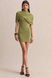 Perdi Olive Bodycon Mini Dress With Twisted Cape